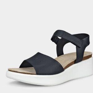 New in box - Womens Ecco Flowt Wedge Black Leather Strappy Sandals. Size 39